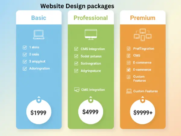 Infographic showing basic, professional, and premium website design packages with different prices