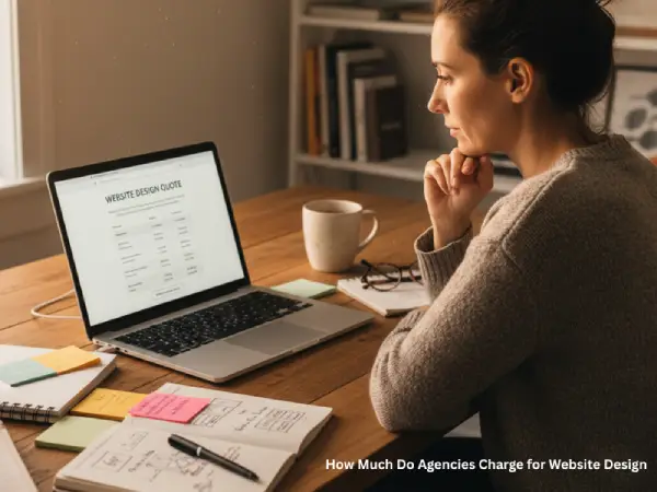 Small business owner reviewing website design quote and deciding between different agency offers.