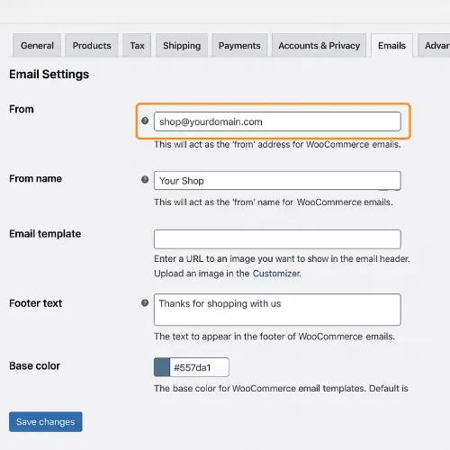The WooCommerce email settings screenshot mockup